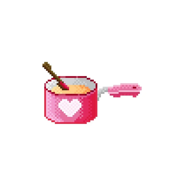 Polévka Pixel Art Pink Pot Pixel Art Vektorová Ilustrace Jídlo — Stockový vektor
