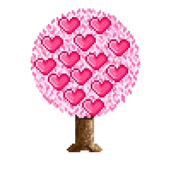 Arte Píxeles Árbol Árbol Rosa Árbol Del Amor Árbol Decorado — Archivo Imágenes Vectoriales