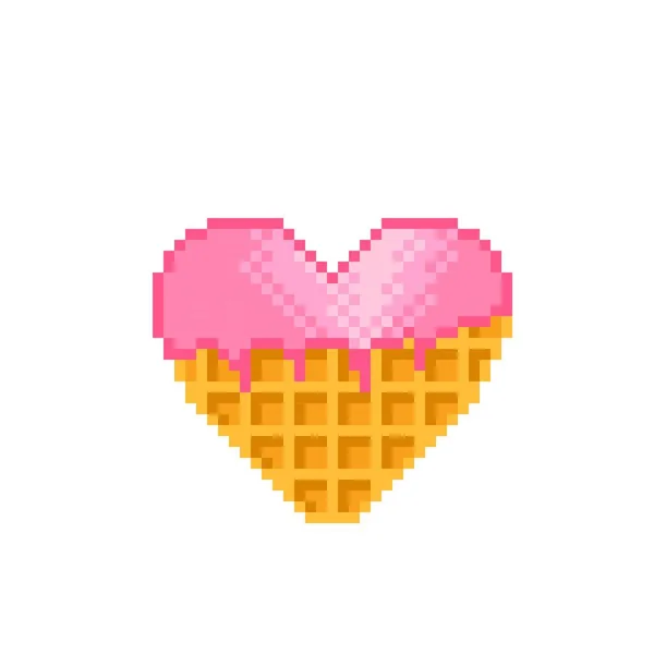 Heart Waffle Pixel Art Vector Illustration Valentine Day — ストックベクタ