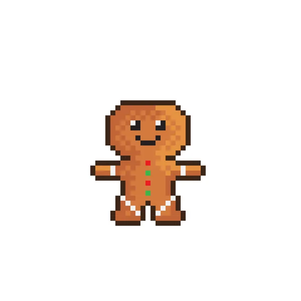 姜饼像素艺术 矢量图解 Pixel艺术微笑姜饼人 圣诞快乐 — 图库矢量图片