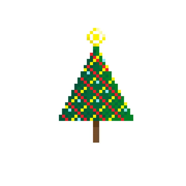 Christmas Tree Pixel Art Vector Illustration — ストックベクタ