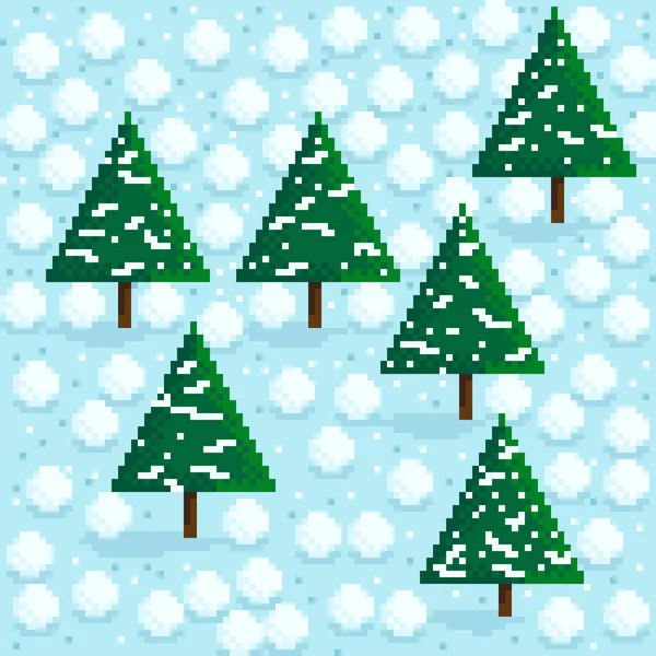 Albero Natale Pixel Neve Art Illustrazione Vettoriale — Vettoriale Stock