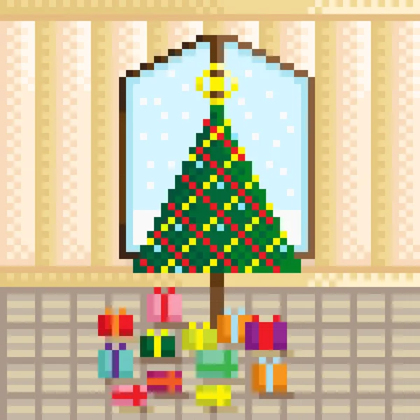 Arbre Noël Pixel Art Cadeau Illustration Vectorielle — Image vectorielle