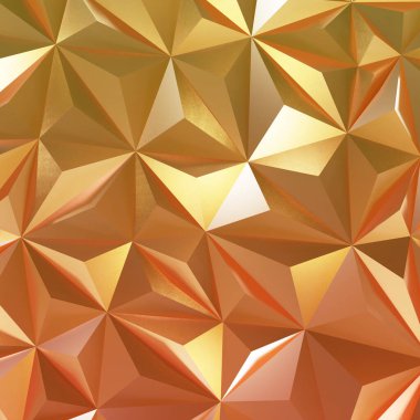 Soyut altın ve turuncu düşük poli üçgen geometrik zemin. 3d oluşturma.