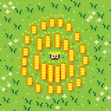 Kral ve altın piksel sanatı. Vektör illüstrasyonu.