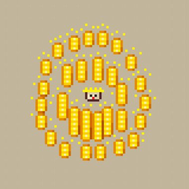 Kral ve altın piksel sanatı. Vektör illüstrasyonu.