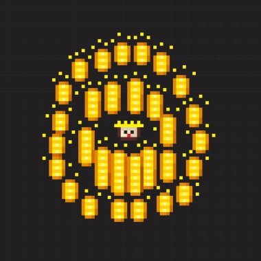 Kral ve altın piksel sanatı. Vektör illüstrasyonu.