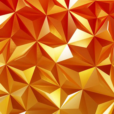 Soyut altın ve turuncu düşük poli üçgen geometrik zemin. 3d oluşturma.