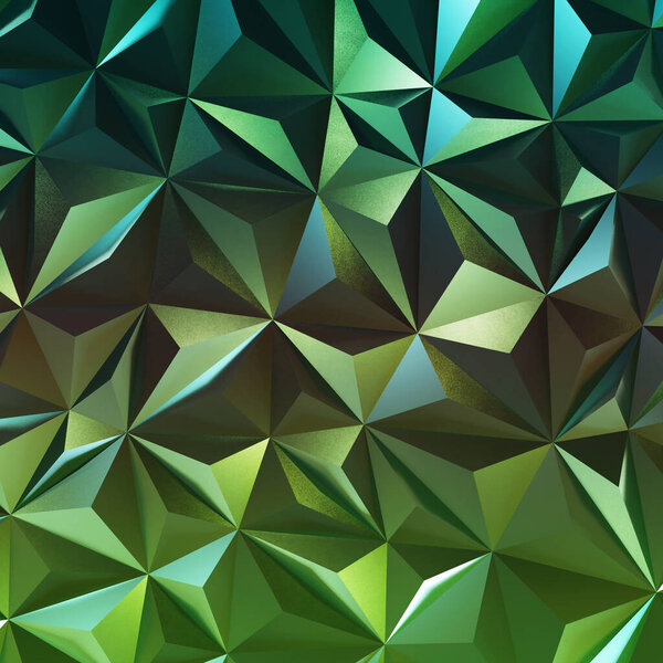 Abstract green low poly triangle geometric background. 3d rendering.