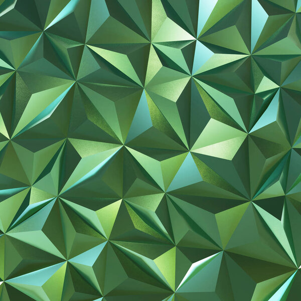 Abstract green low poly triangle geometric background. 3d rendering.