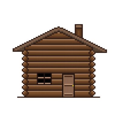 Ahşap ev pikseli. Vektör resmi.