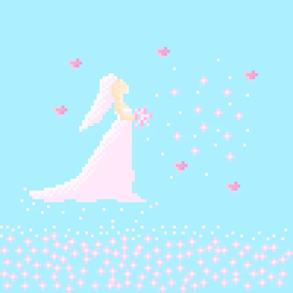 Γαμήλιο Χαρακτήρα Τέχνη Πίξελ Γαμήλιο Pixel Art Ημέρα Του Αγίου — Διανυσματικό Αρχείο