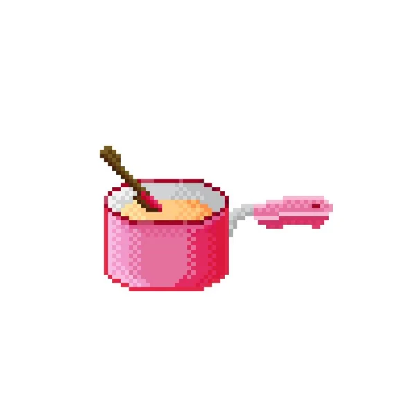 Leves Pixel Művészet Rózsaszín Pot Pixel Művészet Élelmiszer Vektor Illusztráció — Stock Vector