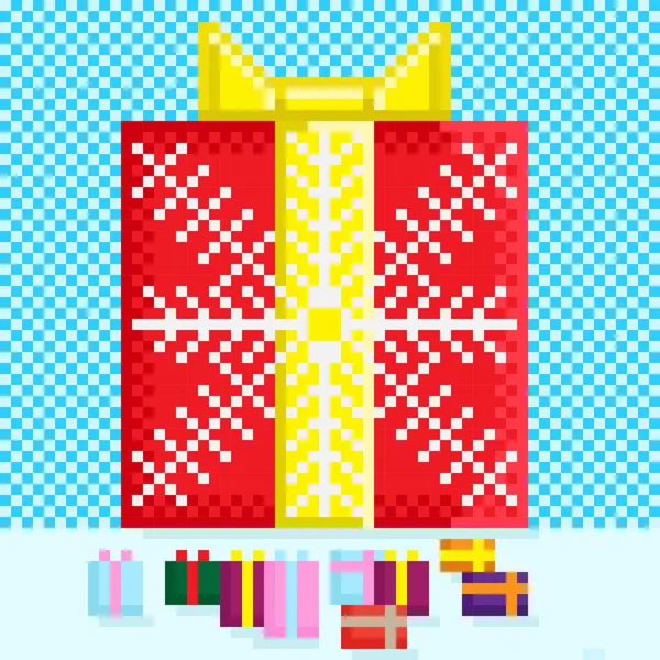 Gift Box Pixel Art Vector Illustration — Vetor de Stock