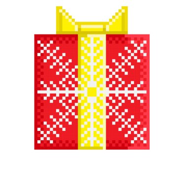 Gift box pixel art. Vector illustration.
