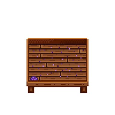 Sebze dükkânı pikseli. Tahta sandıktaki mantarlar. Mantar, besin pikseli resim simgesi beyaz arkaplanda izole.