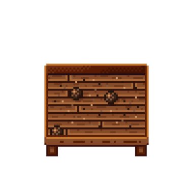 Meyve dükkânı pikselleri. Tahta bir sandıkta hindistan cevizi. Hindistan cevizi, besin pikseli resim simgesi beyaz arkaplanda izole.