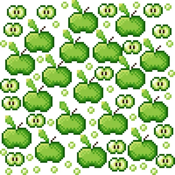 Zielone Jabłka Wzór Pixel Art Kontekst Wzoru — Wektor stockowy