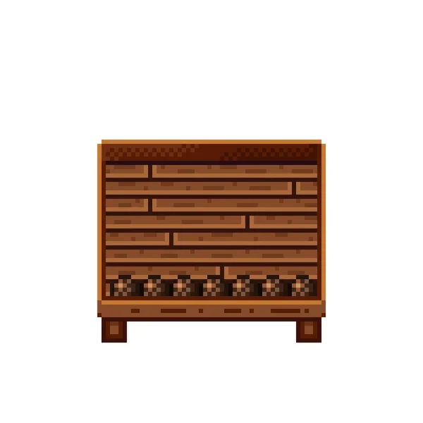 Fruit Shop Pixel Art Noci Cocco Una Cassa Legno Cocco — Vettoriale Stock