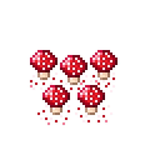 Pixel Art Fungo Funghi Pixel Carini Illustrazione Vettoriale — Vettoriale Stock