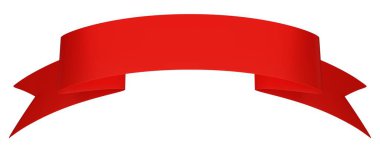 Beyaz arka planda kırmızı kurdele. 3D görüntüleme. Doğum günü ya da sevgililer günü.