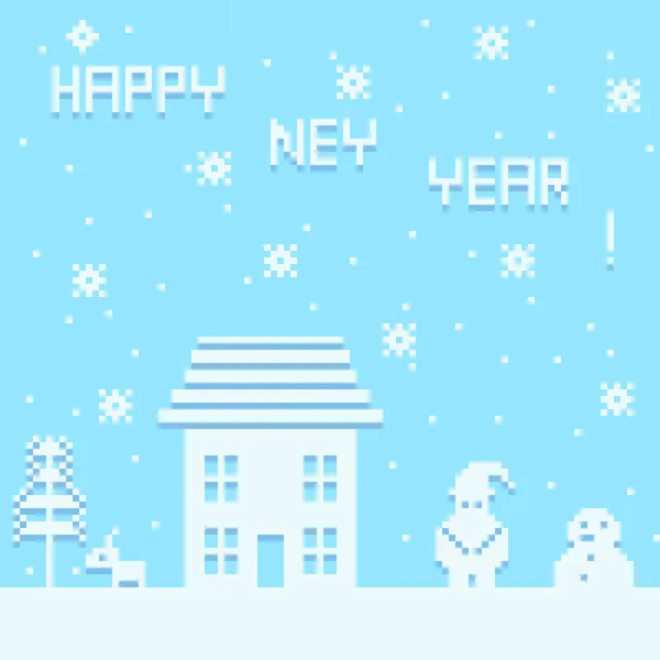 Happy New Year Card Pixel Art — Stock Vector