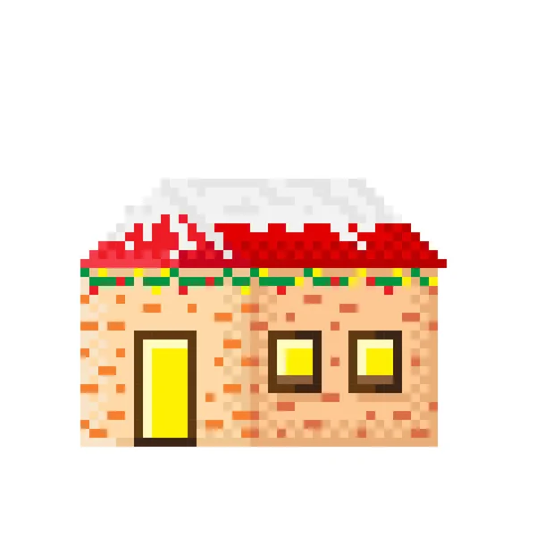 Winter House Pixel Art Vector Illustration Merry Christmas Illustration — Stock Vector