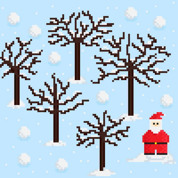 Árvore Natal Arte Pixel Papai Noel Ilustração Vetorial Padrão Floresta — Vetor de Stock