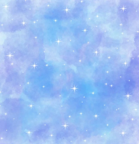 青い抽象的な水彩画の空と星の背景 — ストック写真