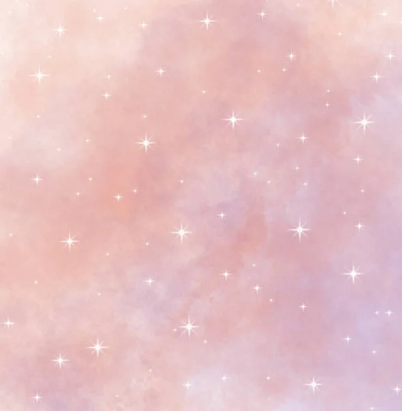 ピンクと紫のパステルの抽象的な水彩の空と星の背景 — ストック写真
