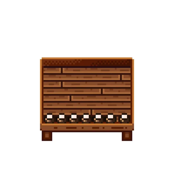 Tienda Frutas Pixel Art Cocos Una Caja Madera Coco Icono — Archivo Imágenes Vectoriales