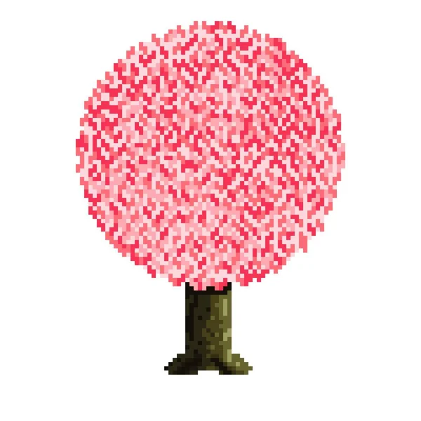 Ağaç Pikseli Sanatı Kalplerle Süslenmiş Ağaç Vektör Çizimi Sevgililer Günü — Stok Vektör