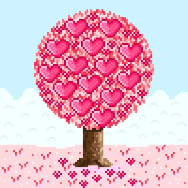 Arte Pixel Árvore Árvore Decorada Com Corações Ilustração Vetorial Dia —  Vetores de Stock
