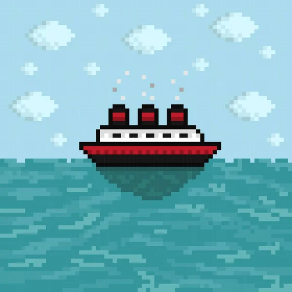 Boat Pixel Art Ship Pixel Art Vector Illustration — стоковый вектор