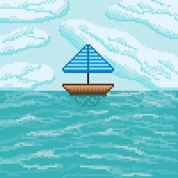 Boat Pixel Art Ship Pixel Art Vector Illustration — 图库矢量图片