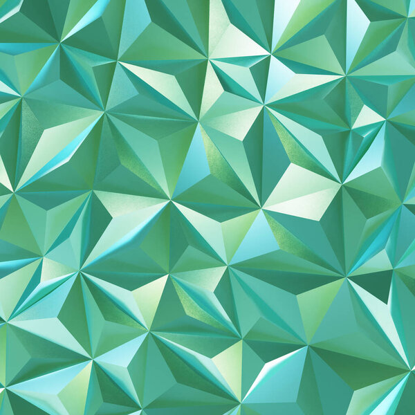 Abstract green low poly triangle geometric background. 3d rendering.