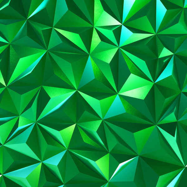 Abstract green low poly triangle geometric background. 3d rendering.