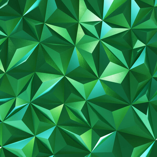 Abstract green low poly triangle geometric background. 3d rendering.
