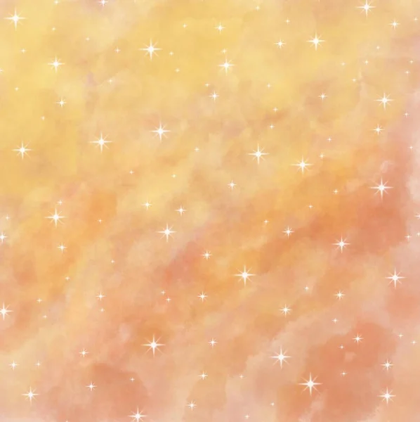 Yellow and orange pastel abstract watercolor sky and star background.