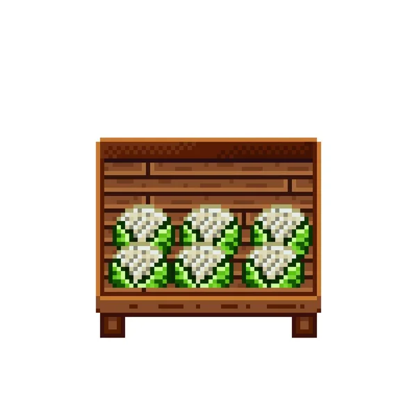 Arte Pixel Loja Vegetais Couve Flor Numa Caixa Madeira Couve —  Vetores de Stock