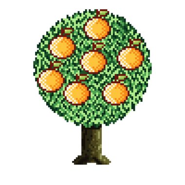 Portakal ağacı pikseli. Vektör resmi.