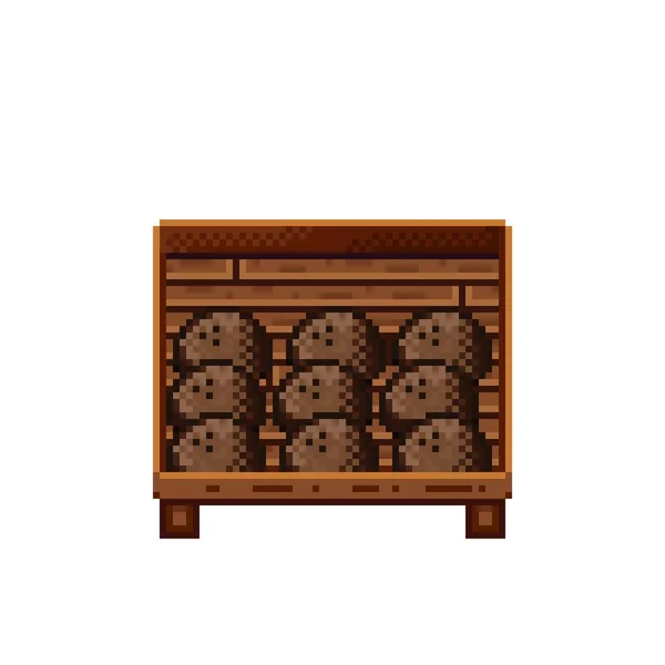 Pixel Obchodu Ovocem Kokosy Dřevěné Bedně Kokosový Ořech Jídlo Pixel — Stockový vektor