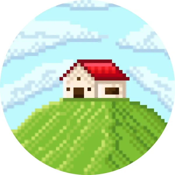 Maison Dans Pixel Art Champ Pixel Art Nature Maison Campagne — Image vectorielle