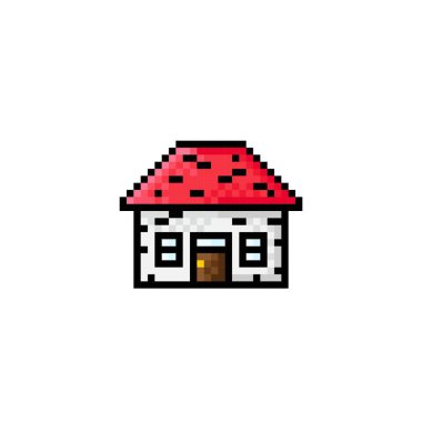 Terk edilmiş ev pikseli. Vektör piksel sanatı. Yıkılmış ev.