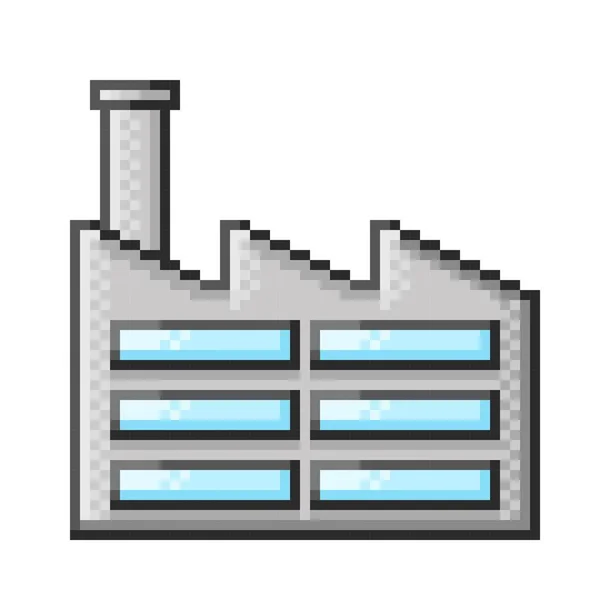 Budowanie Sztuki Pikseli Fabryczna Sztuka Pikseli Budynek Ikony Ilustracja Wektora — Wektor stockowy