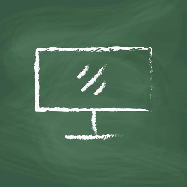Computer Screen Line Icon Design White Chalk Draw Picture Blackboard — Vetor de Stock