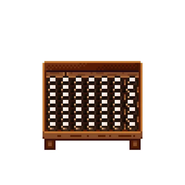 Tienda Frutas Pixel Art Cocos Una Caja Madera Coco Icono — Vector de stock