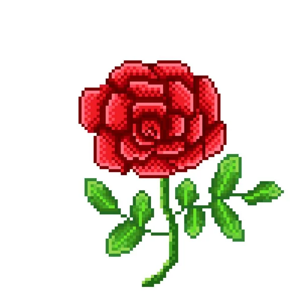 Rose Pixel Art Red Rose Flower Detailed Icon Flower Vector — Stok Vektör