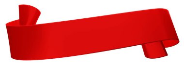 Beyaz arka planda kırmızı kurdele. 3D görüntüleme. Doğum günü ya da sevgililer günü.