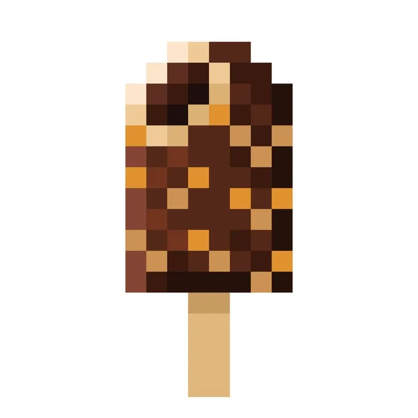 Gelato Ricoperto Cioccolato Alle Mandorle Pixel Art Illustrazione Vettoriale — Vettoriale Stock